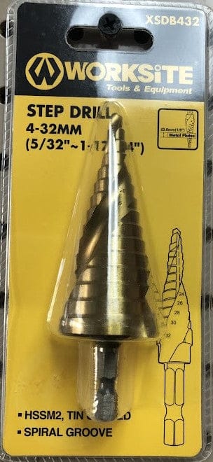 Worksite - Step Drill Bit - Size - 4-32mm, (5/32 Worksite - Step Drill Bit - Size - 4-32mm, (5/32